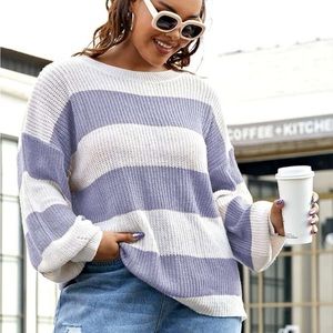 Color Block Drop Shoulder Ribbed Knit Sweater